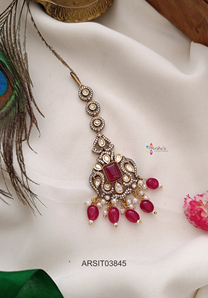 Victorian Red Bead Drops Maang Tikka