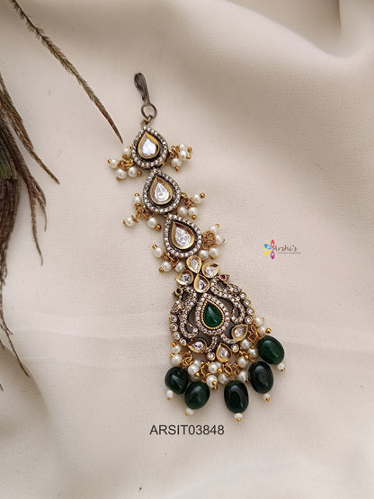 Victorian Green Bead Drops Maang Tikka