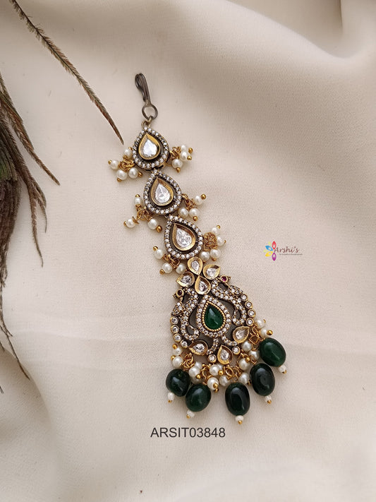 Victorian Green Bead Drops Maang Tikka
