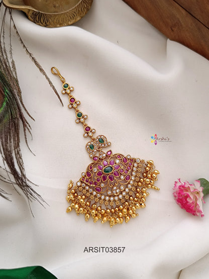 Beautiful Stone and Small Gold Drops Maang Tikka