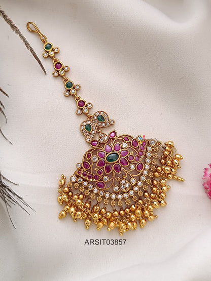 Beautiful Stone and Small Gold Drops Maang Tikka