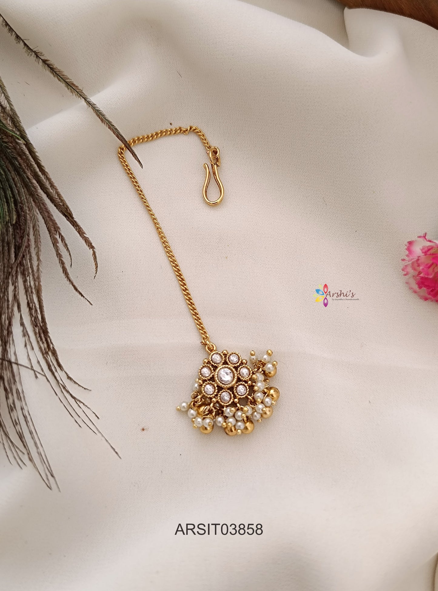 White Stone Pendant with Chain Maang tikka