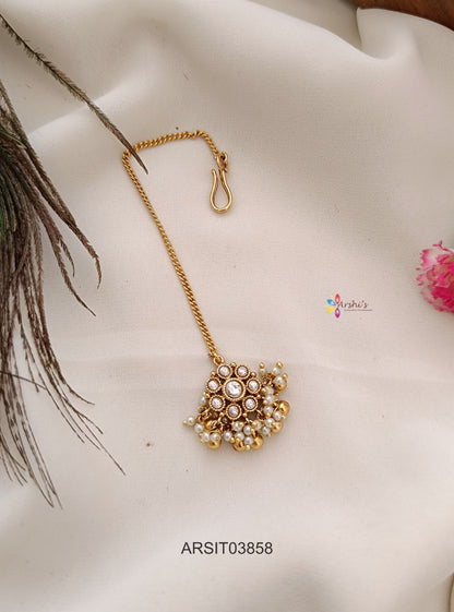 White Stone Pendant with Chain Maang tikka