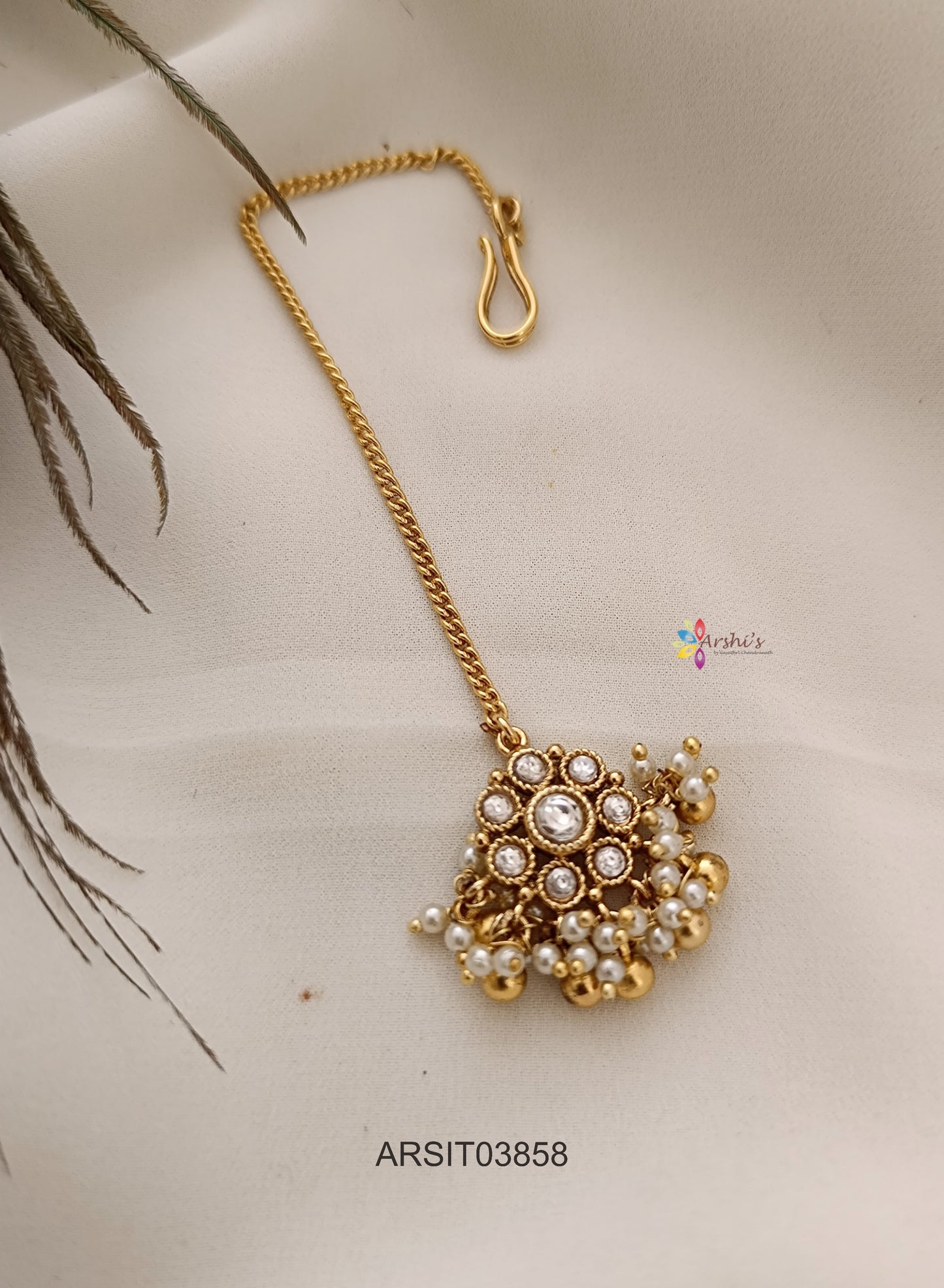 White Stone Pendant with Chain Maang tikka