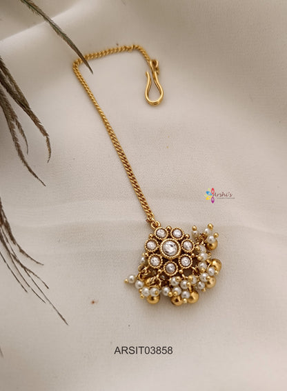White Stone Pendant with Chain Maang tikka