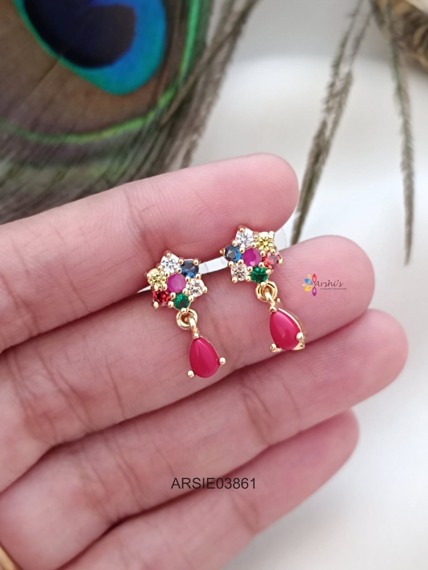 Multi Stone with Coral Drop Earrings