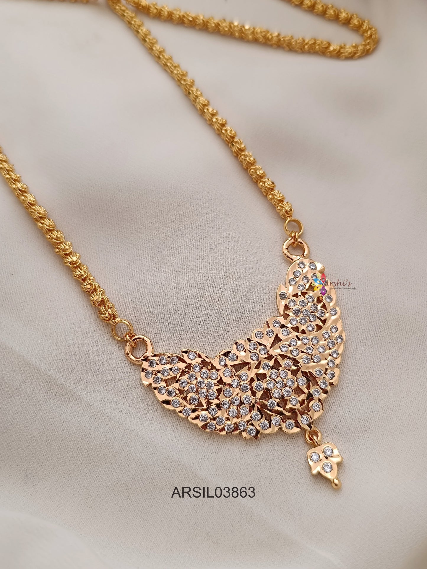Vintage  White Stone Pendant Long Haram