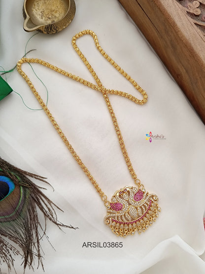 Dual Peacock White and Red Stone Pendant Long Haram
