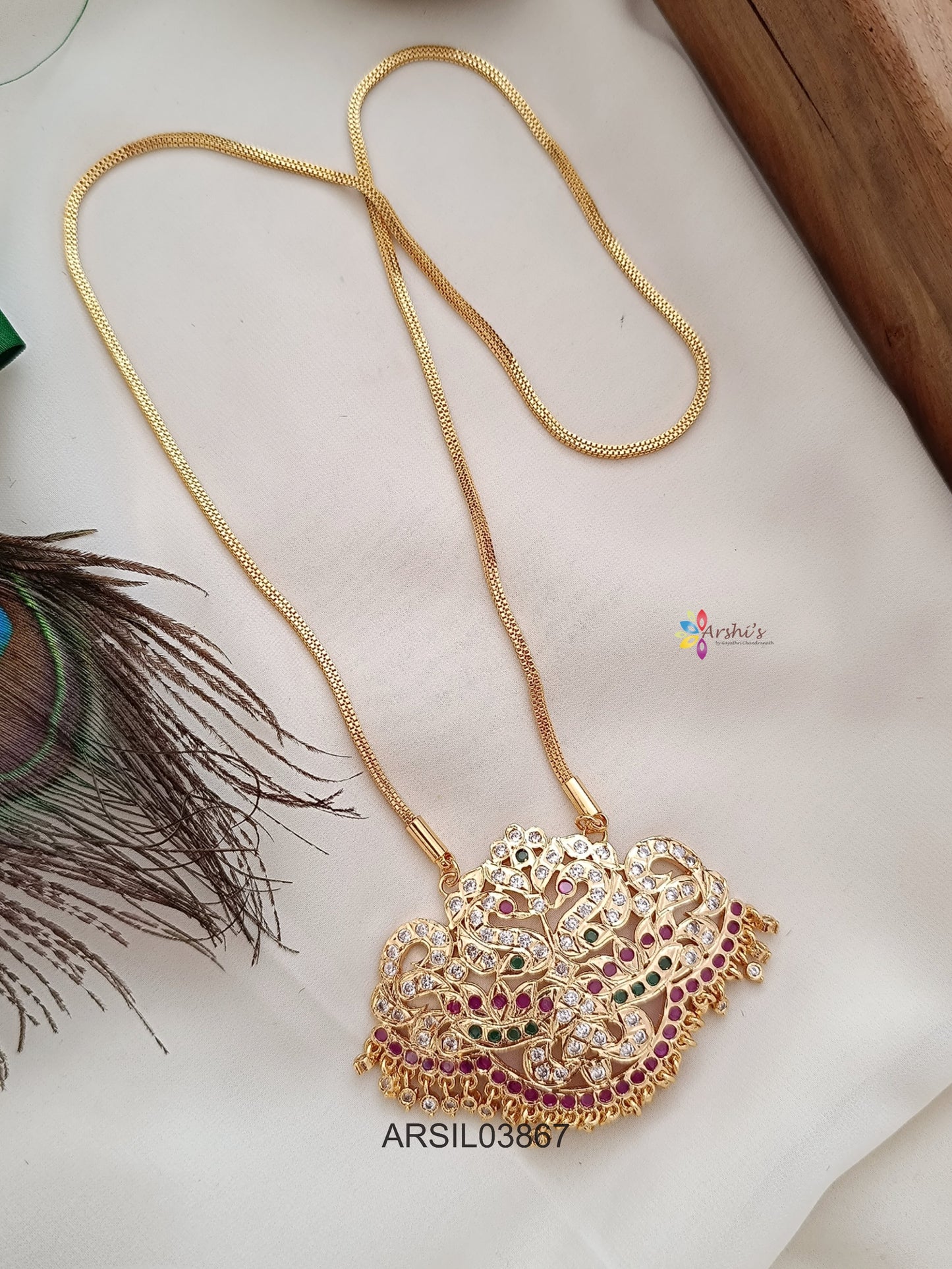 Dual Swan Stone Pendant Long Haram