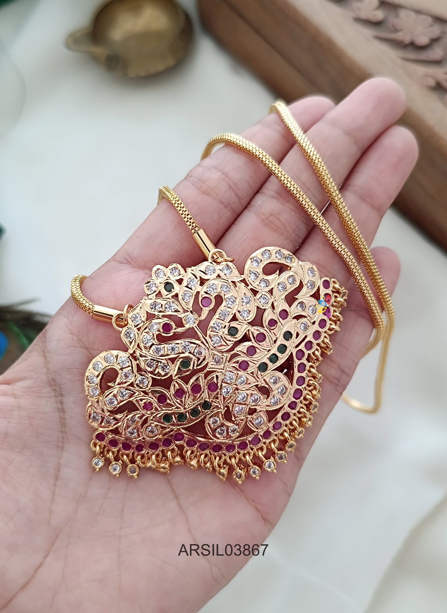 Dual Swan Stone Pendant Long Haram