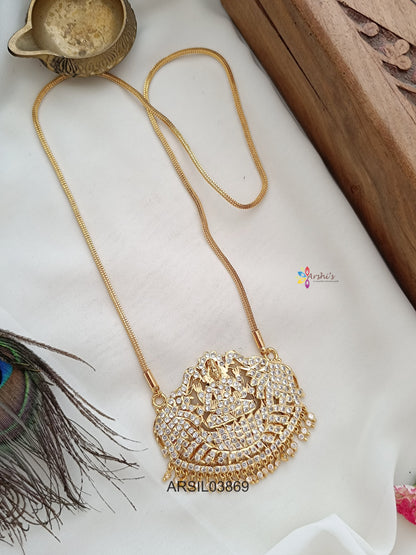 Lakshmi White Stone Pendant Long Haram