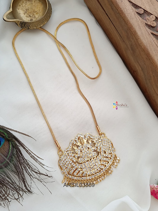 Lakshmi White Stone Pendant Long Haram