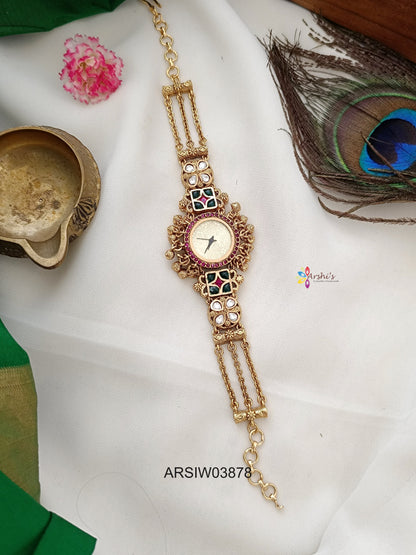 Antique Green Stone Floral Watch