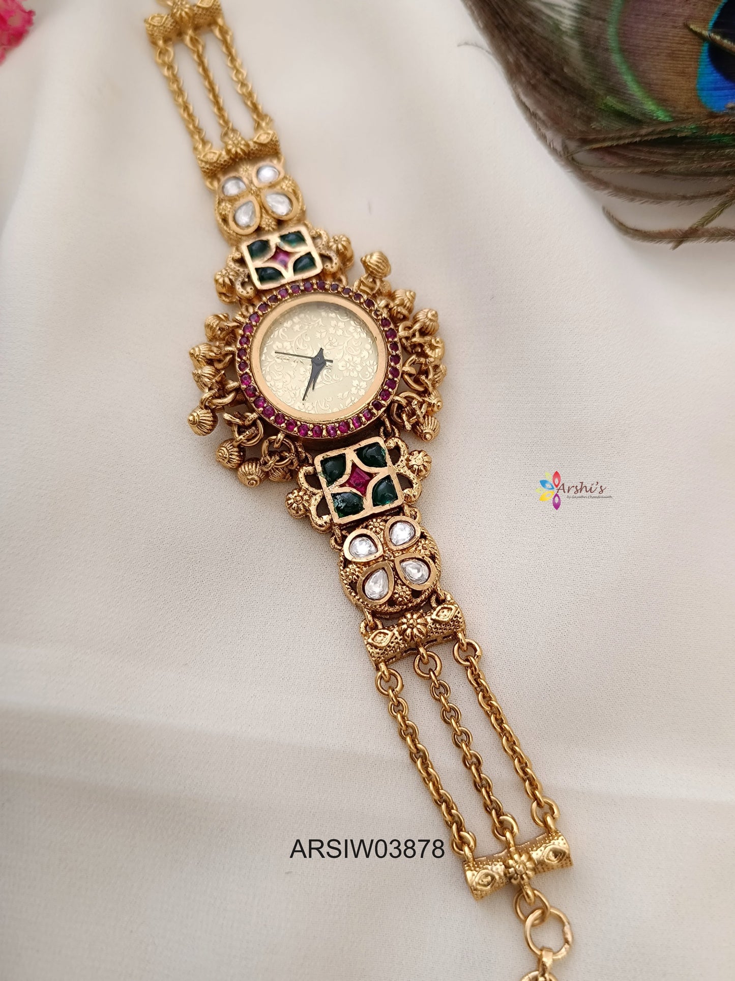 Antique Green Stone Floral Watch