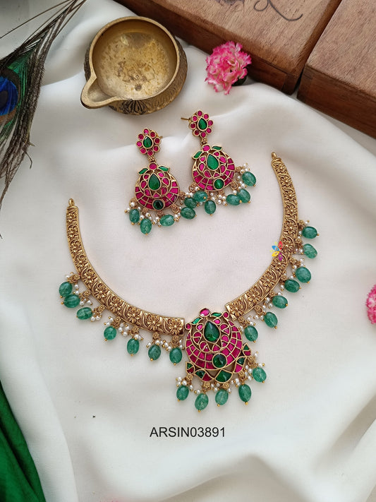 Jadau Kundan Pendant Kante Necklace