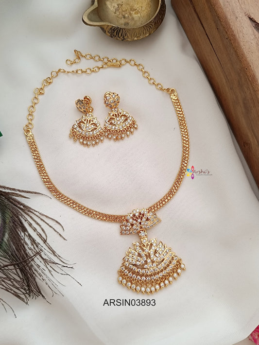 Peacock White Stone Pendant Attigai Necklace