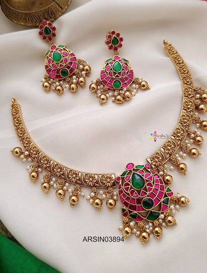 Jadau Kundan Pendant Kante Necklace