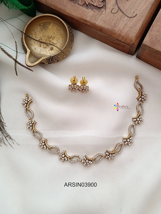 Leaf Design AD White Stone Necklace