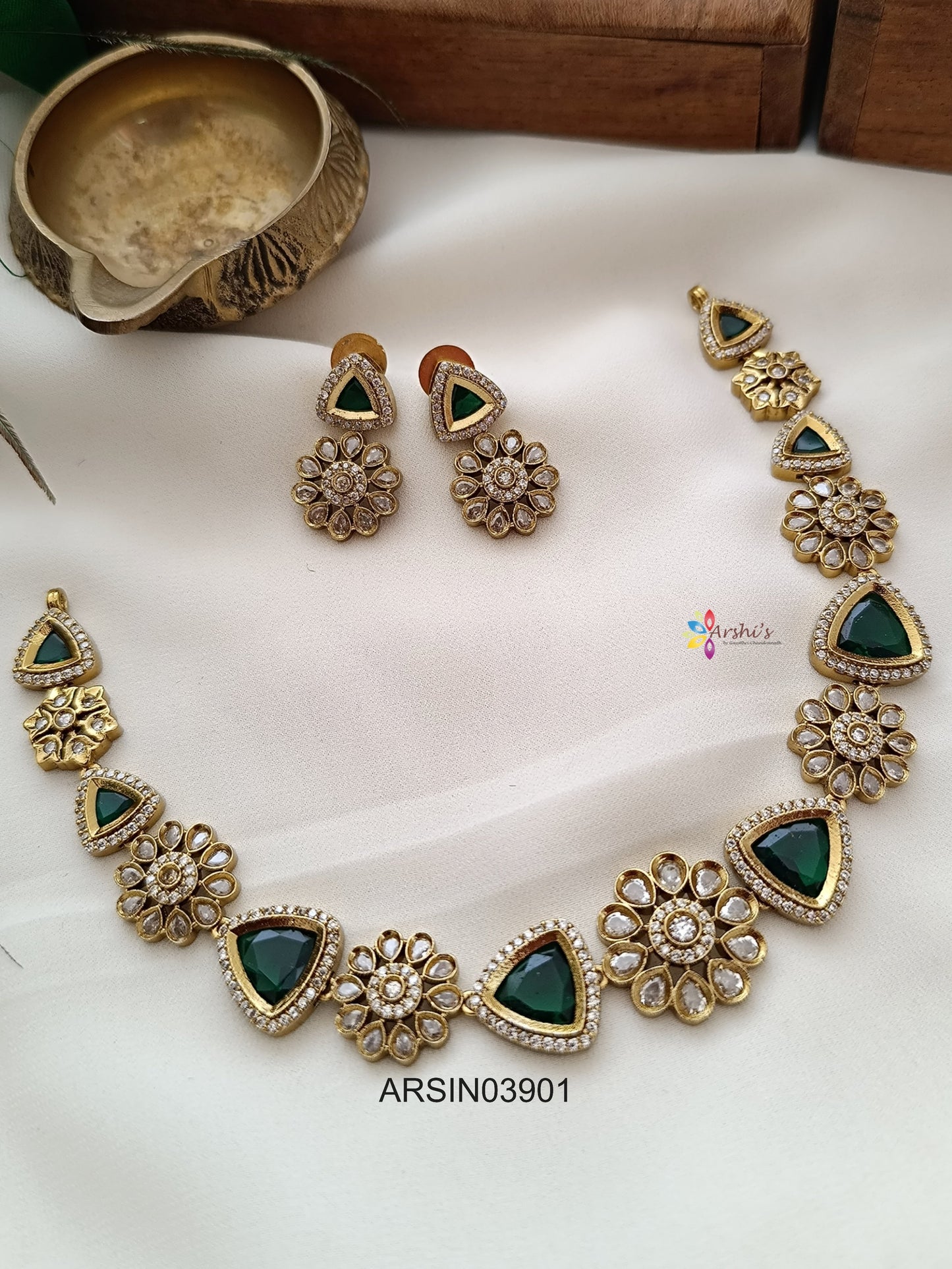 Triangle Green Stone Necklace