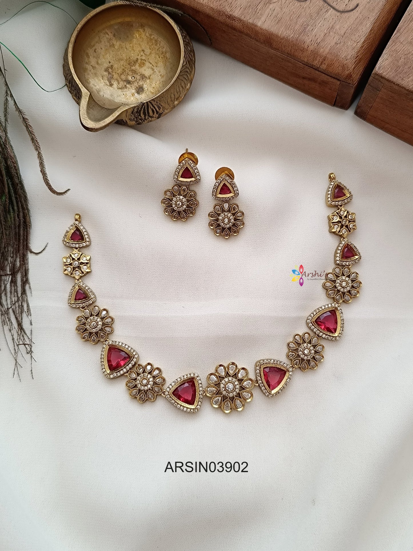 Triangle Red Stone Necklace