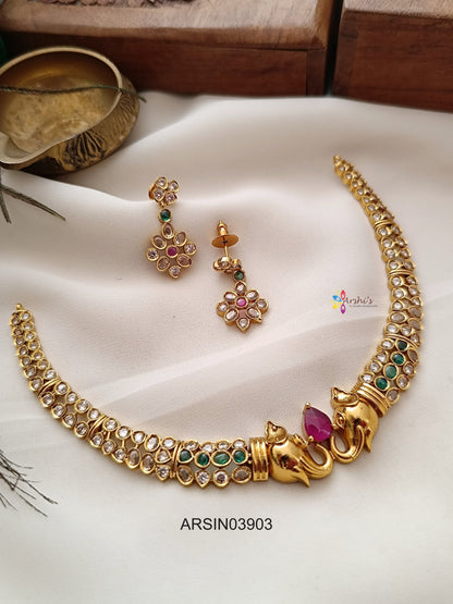 Elephant White Stone Kante Necklace