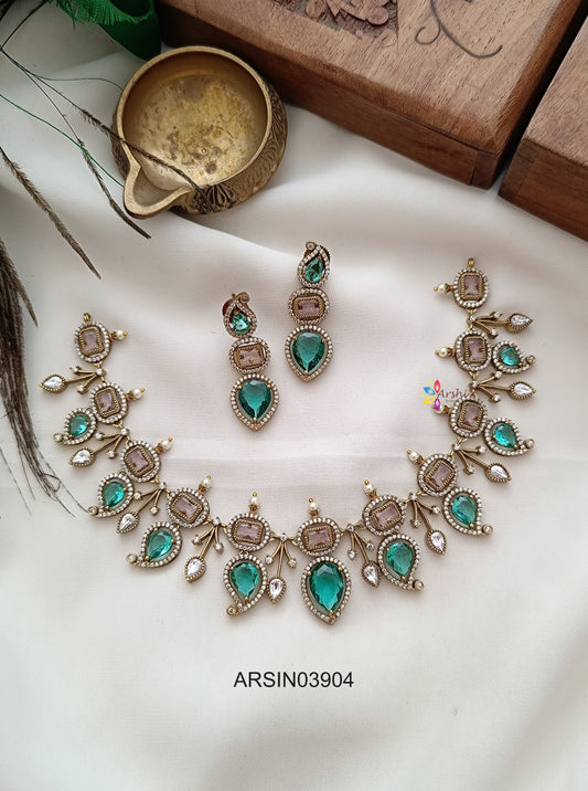 Green and Pastel Pink Stone Necklace