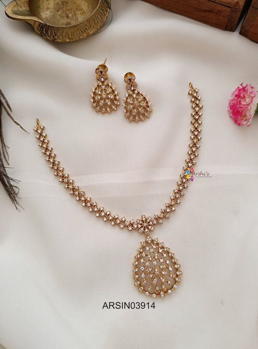 Diamond Look Like AD White Stone Necklace