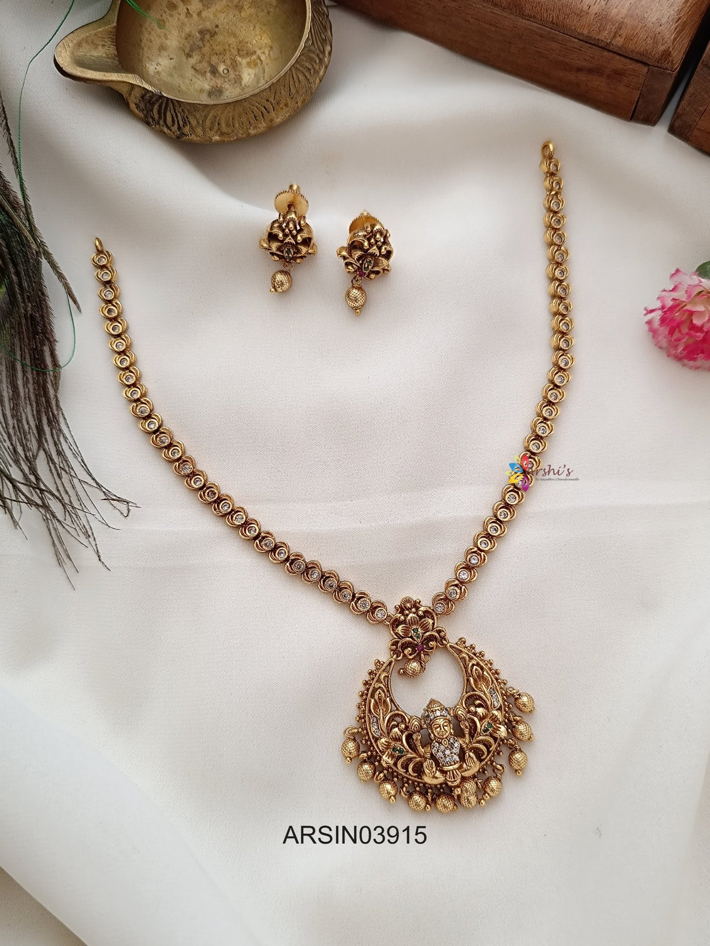 White Stone Lakshmi Pendant Necklace