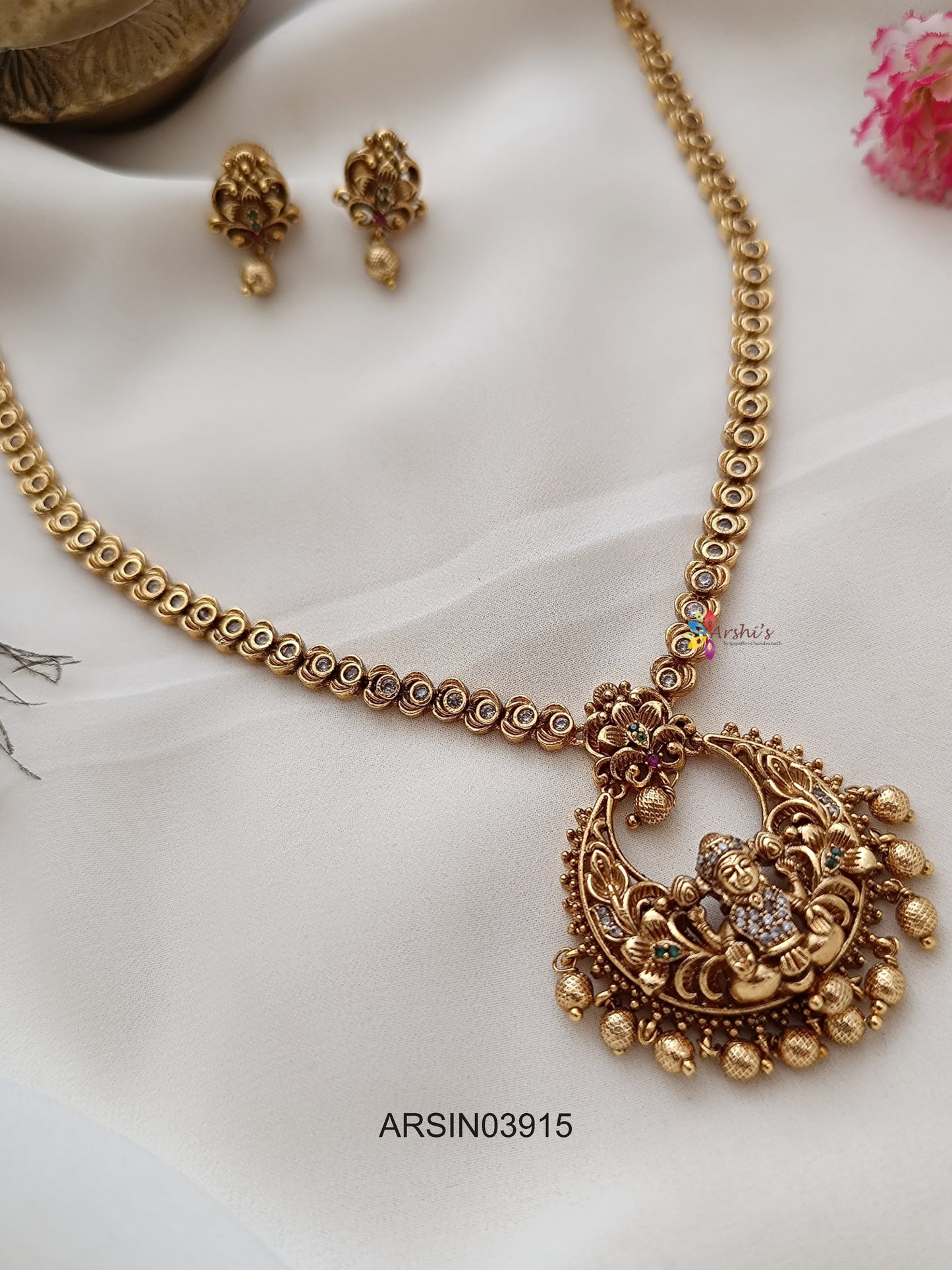 White Stone Lakshmi Pendant Necklace