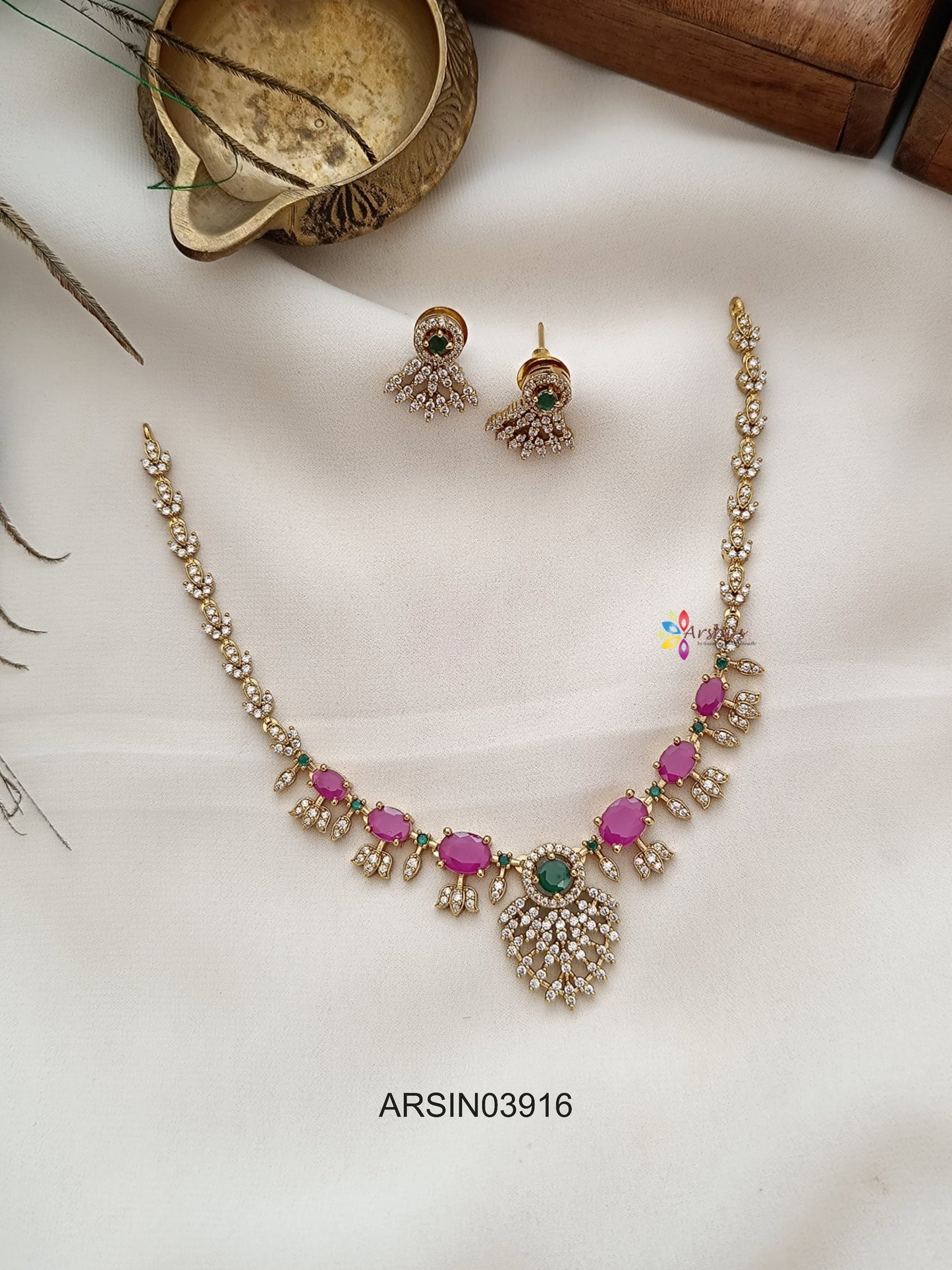 White and Ruby Stone Necklace