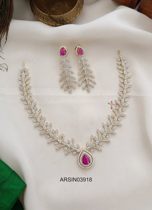 Diamond Look Like White and Ruby Stone Necklace