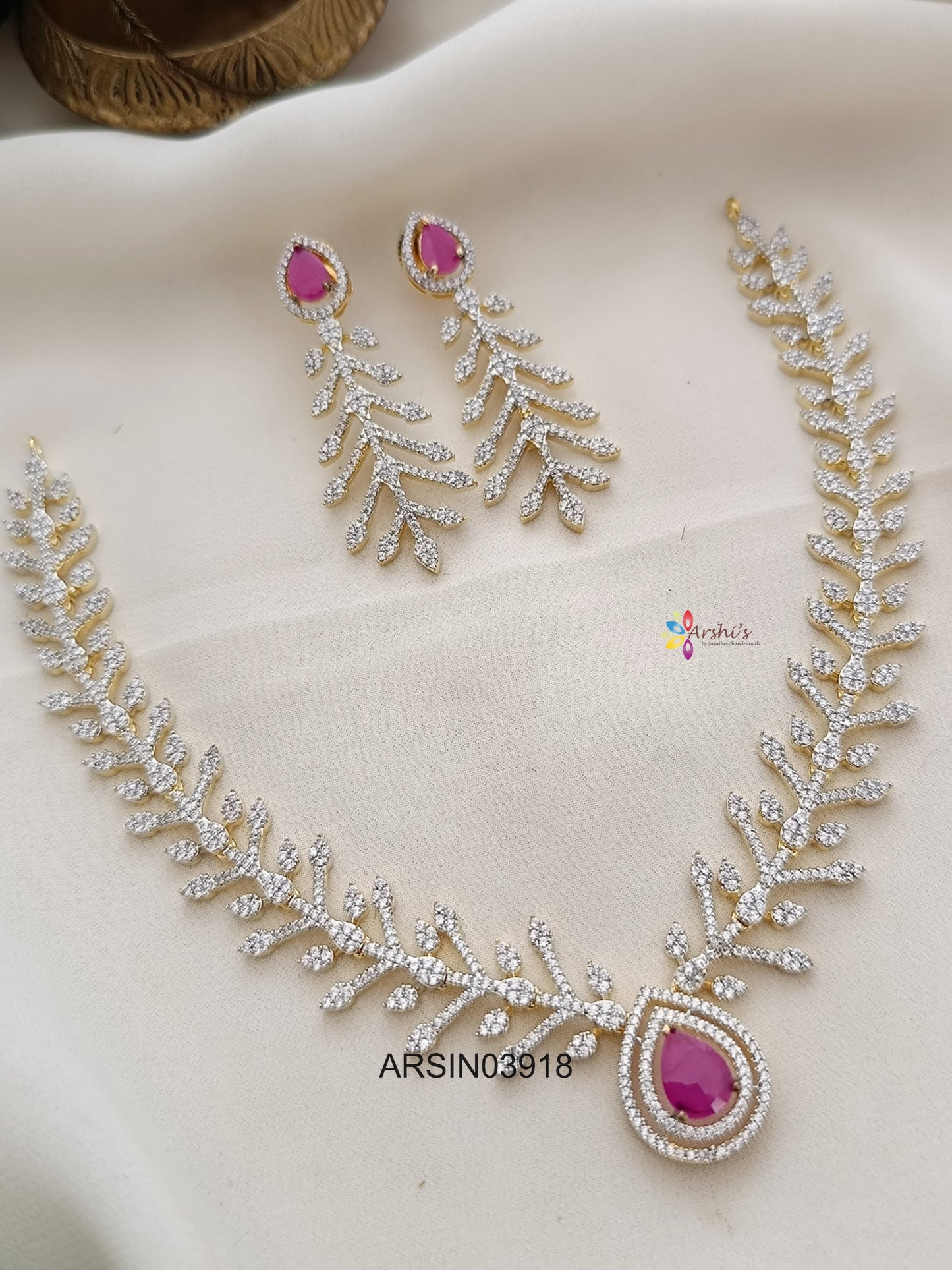 Diamond Look Like White and Ruby Stone Necklace
