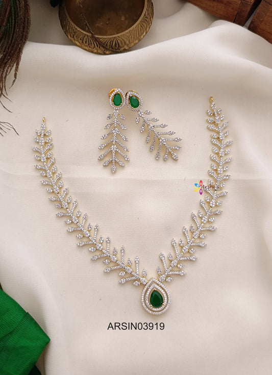 Diamond Look Like White and Green Stone Necklace