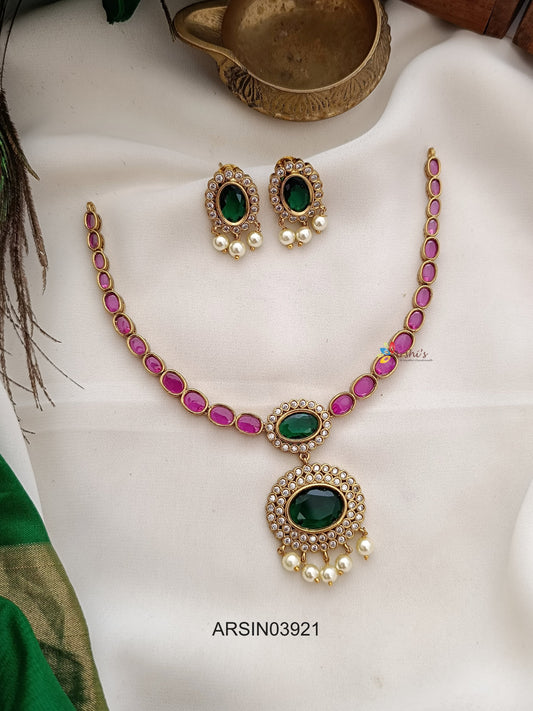 Ruby and Green Stone Necklace