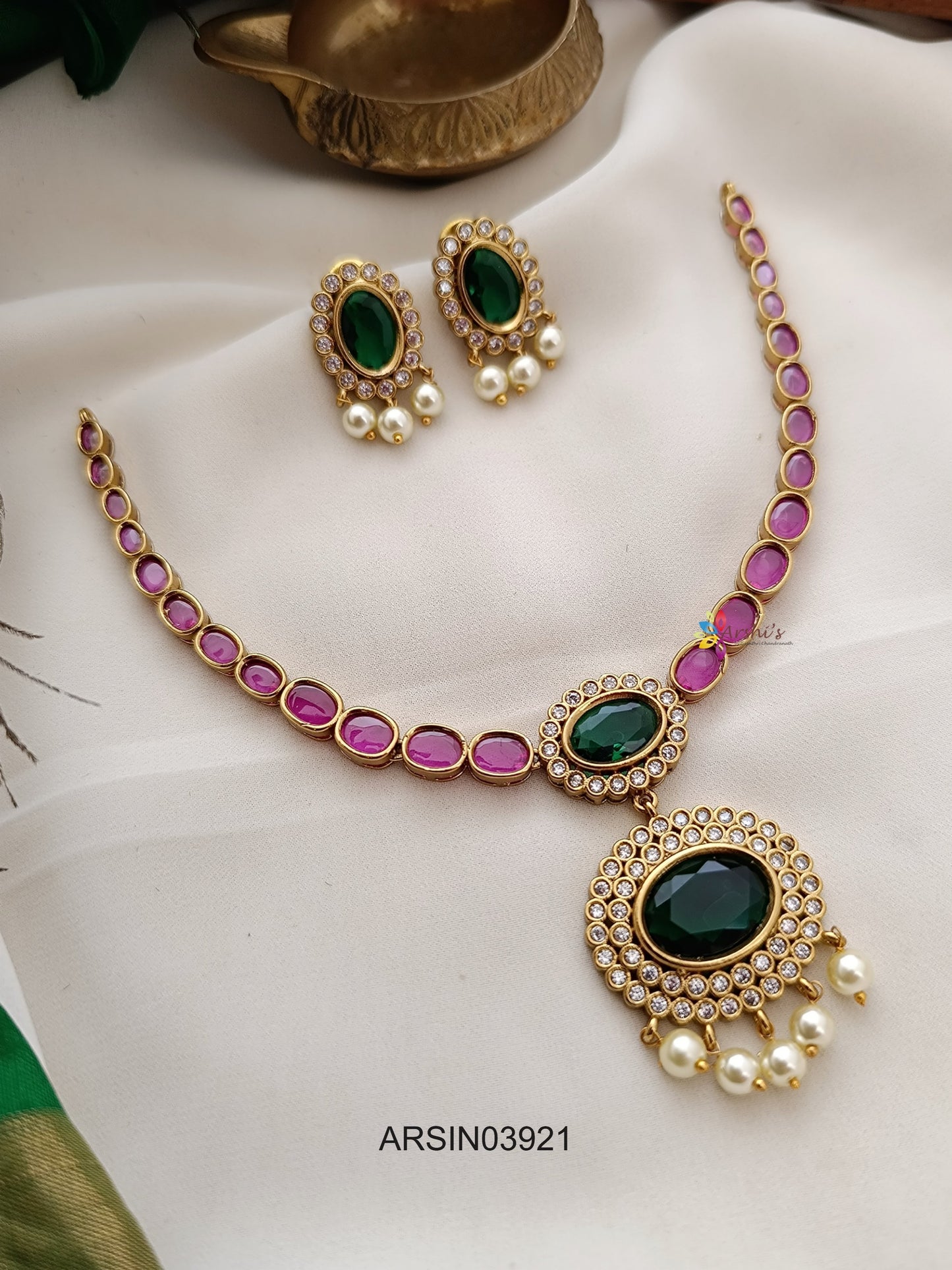 Ruby and Green Stone Necklace