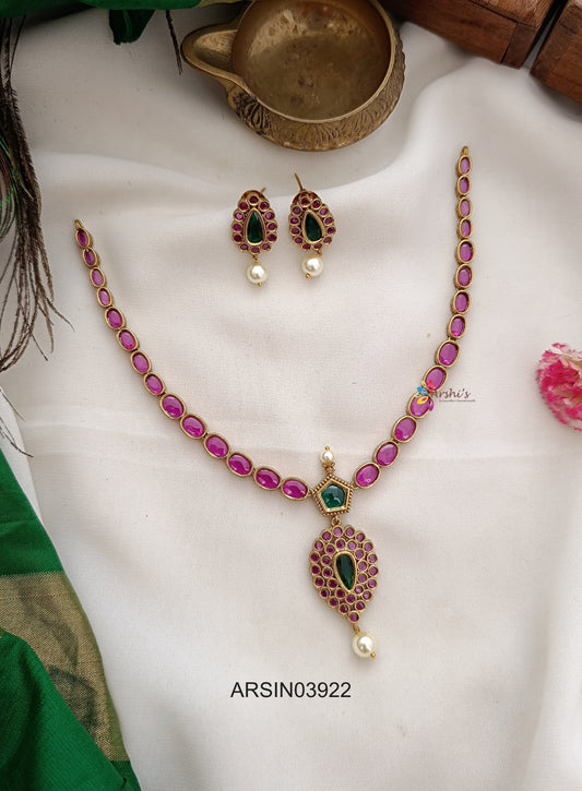 Ruby and Green Stone Perl Drop Necklace