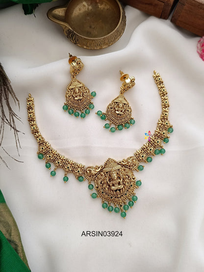 Lakshmi Green Bead Drops Necklace
