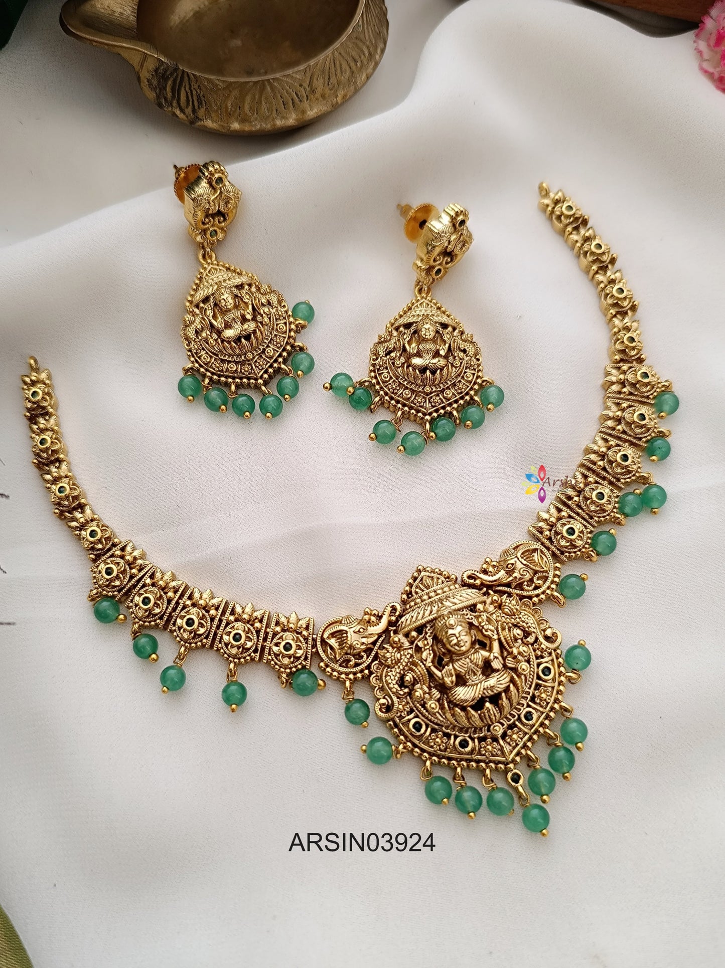 Lakshmi Green Bead Drops Necklace