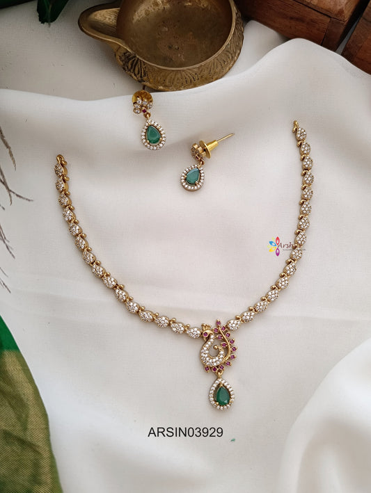 Peacock and Mango White Stone Necklace