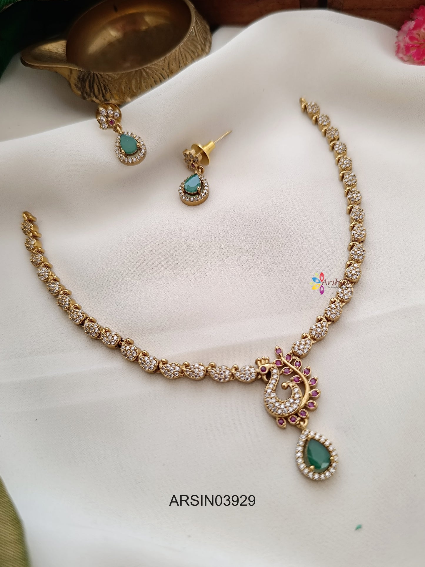 Peacock and Mango White Stone Necklace