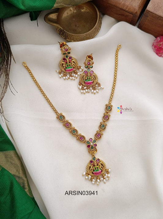 Kemp and Green Stone Lakshmi Necklace