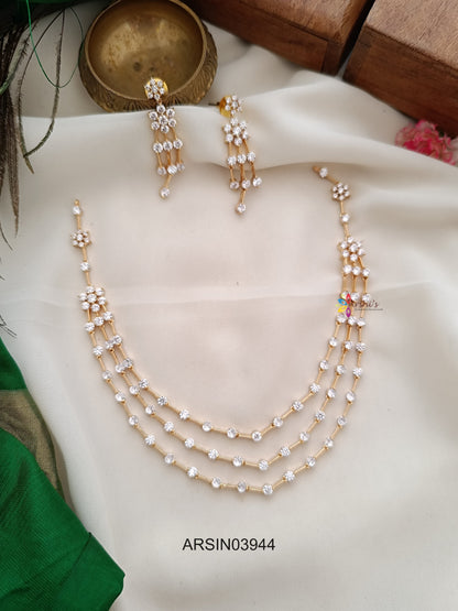 Three Layer White Stone Necklace