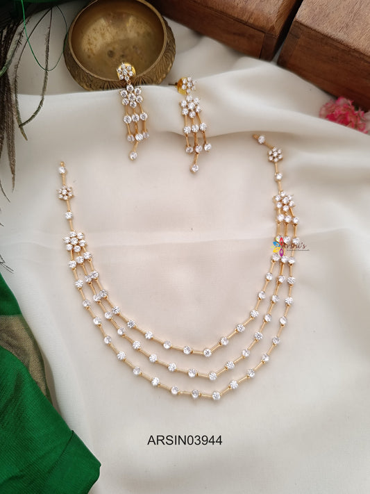 Three Layer White Stone Necklace