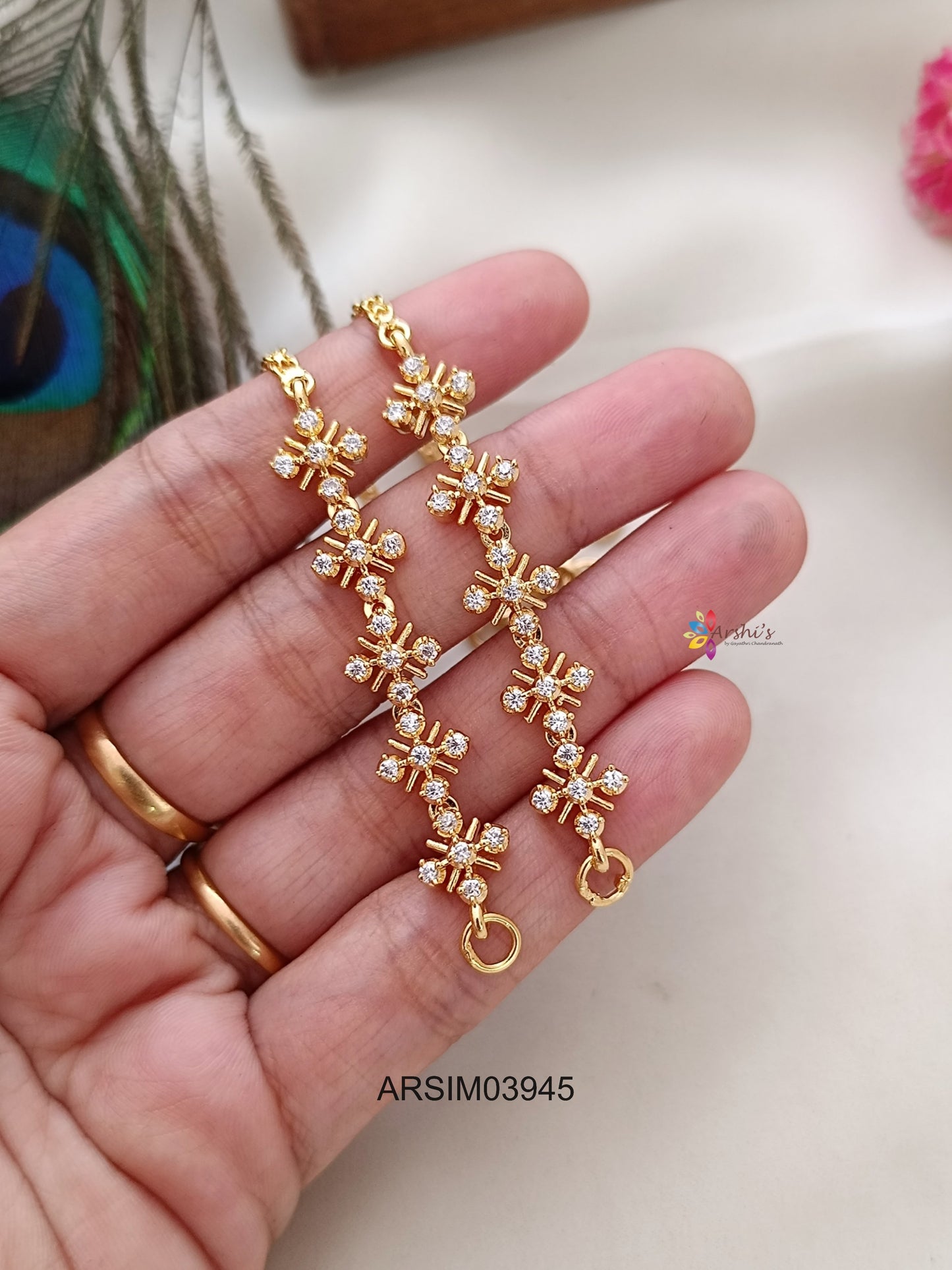 AD White Stone Earchains