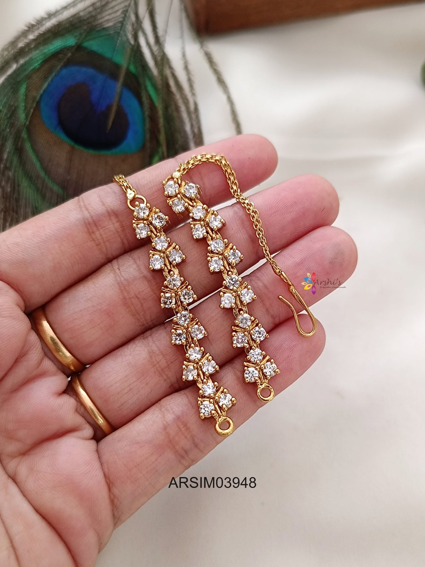 AD White Stone Earchains