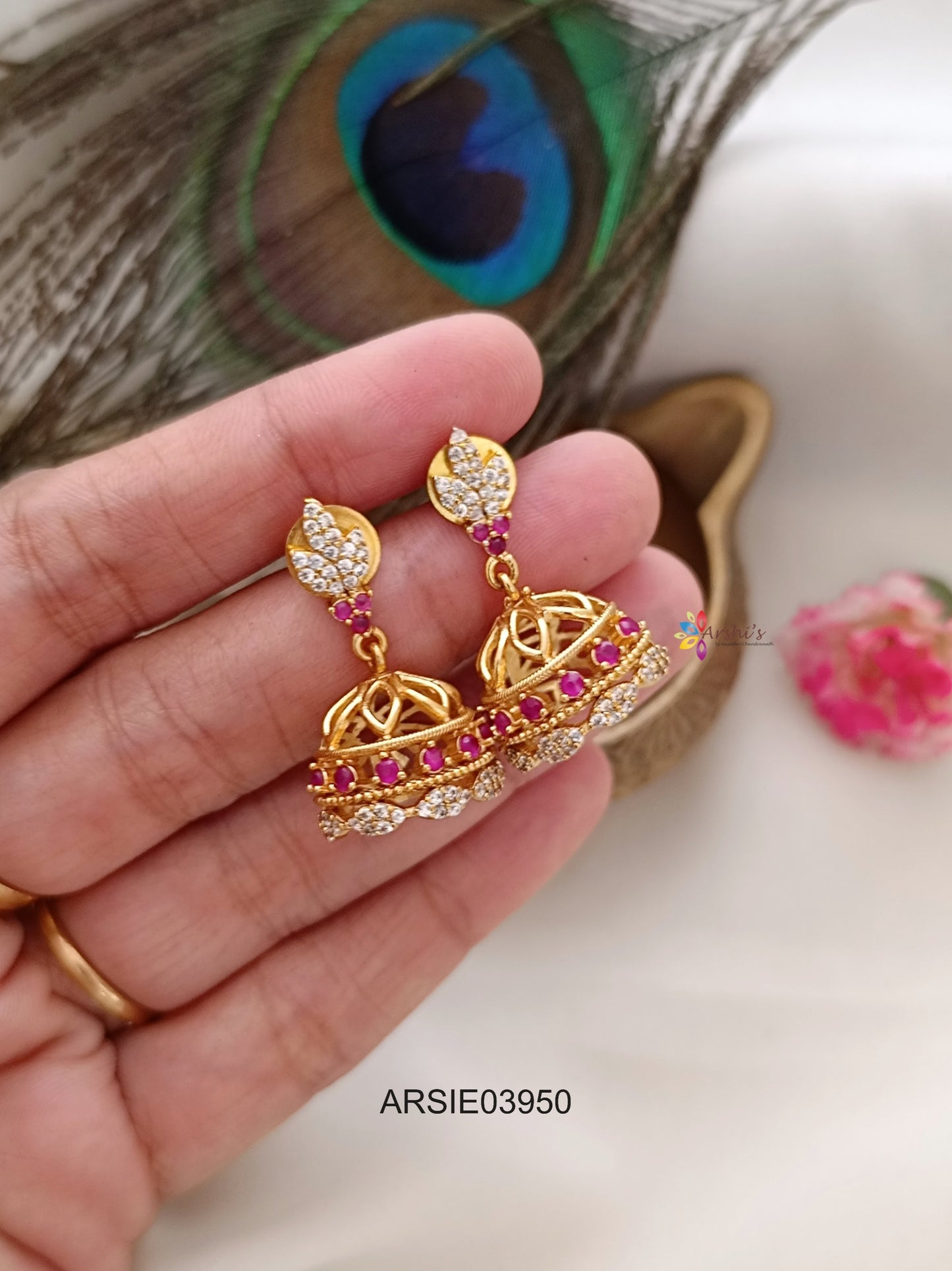 White and Red Stone Jhumka