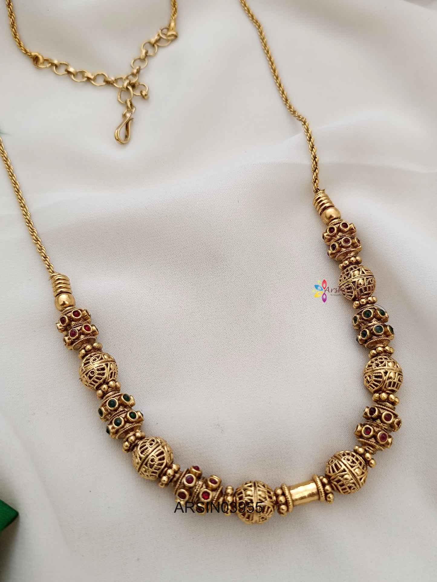 Antique Gold Bead Stone Necklace