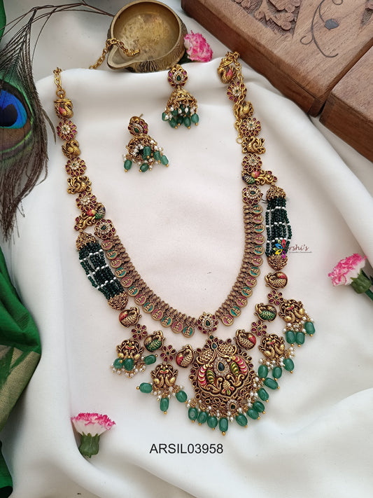 Meenakari Green Bead Long Haram