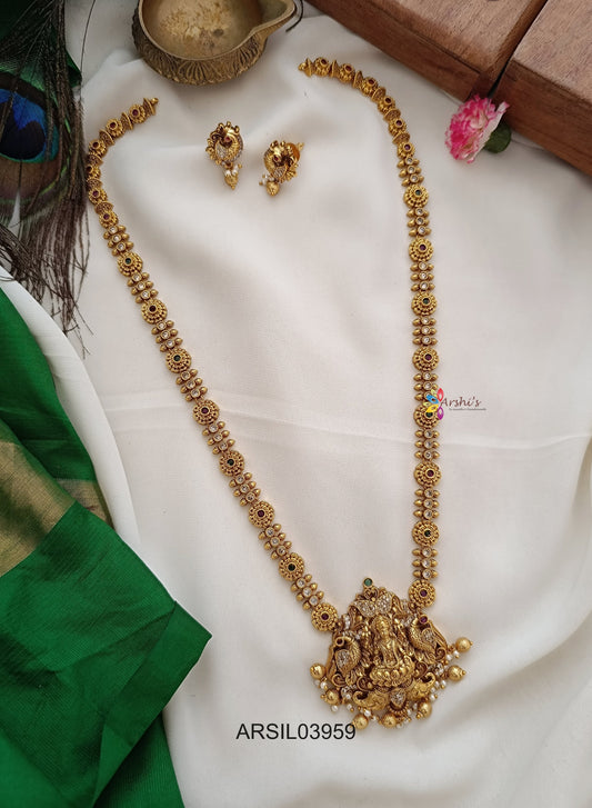Matte Lakshmi Peacock Pendant Long Haram