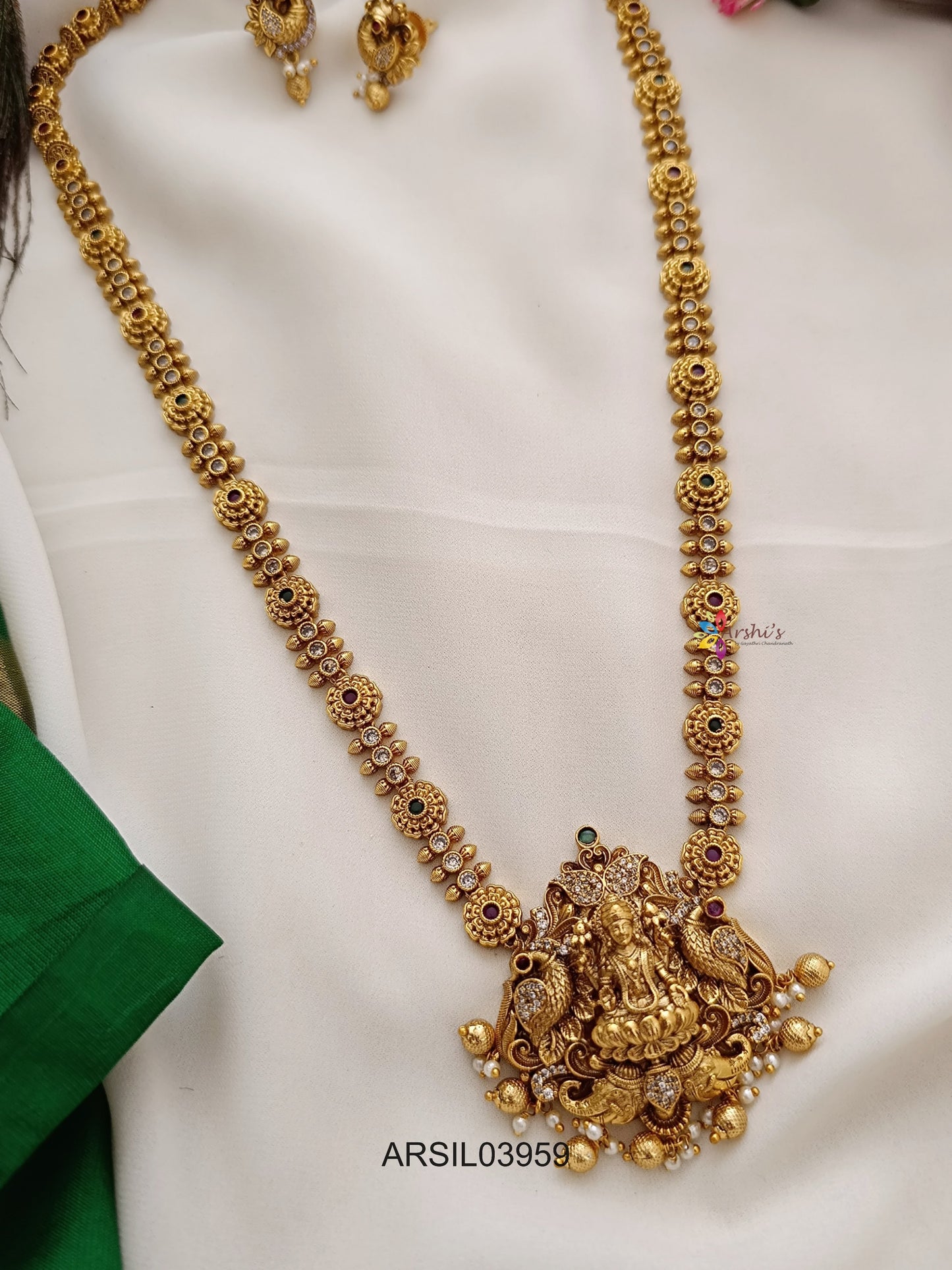 Matte Lakshmi Peacock Pendant Long Haram